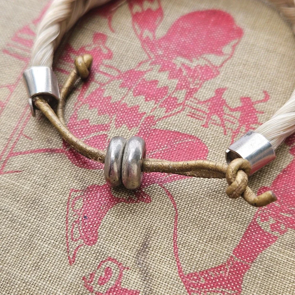 Braided Horsehair Bracelet Blonde Cream Western Silver Concho Leather Adjustable